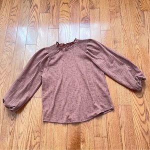 Anthropologie Current Air Mauve Textured Balloon Sleeve Mock Neck Top Size XS